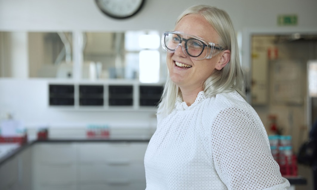 a person wearing safety glasses