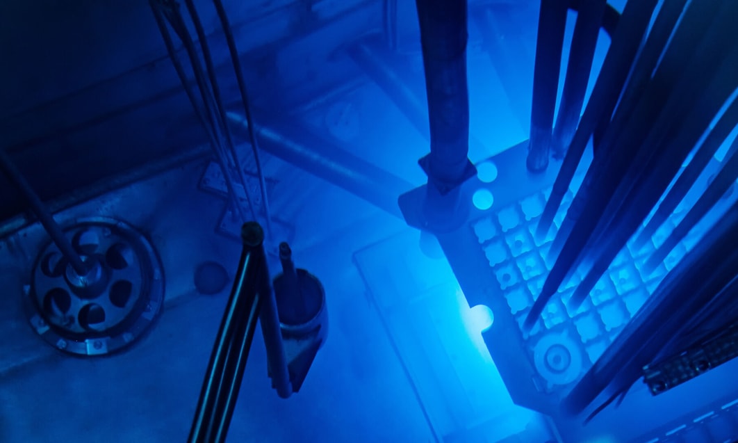 a blue light in a room