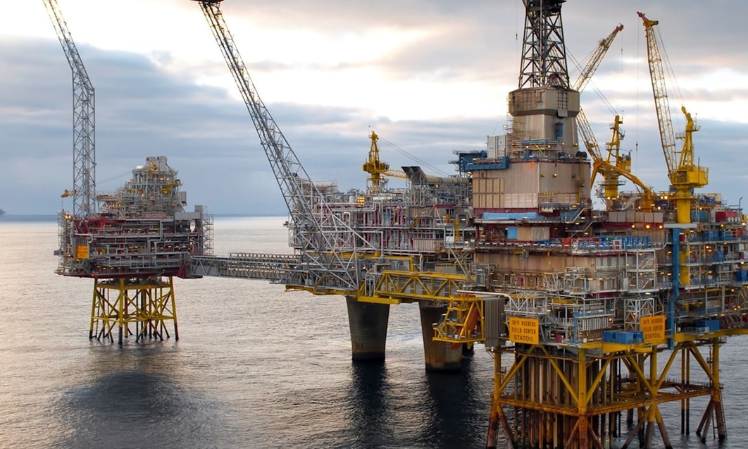 a large oil rig in the water