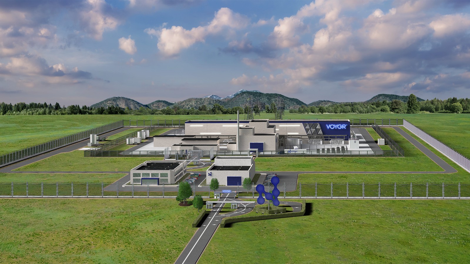 a building with a fence and a road