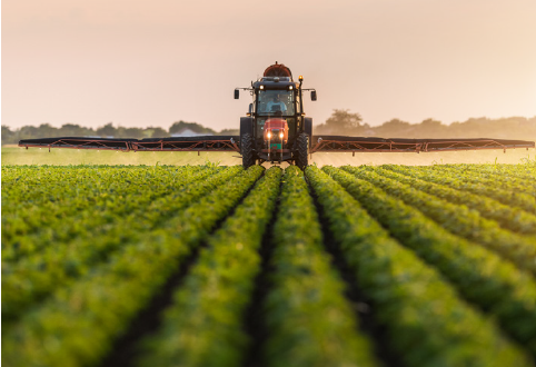a tractor spraying plants in a field