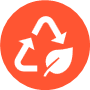 a white recycle symbol with a leaf in a circle